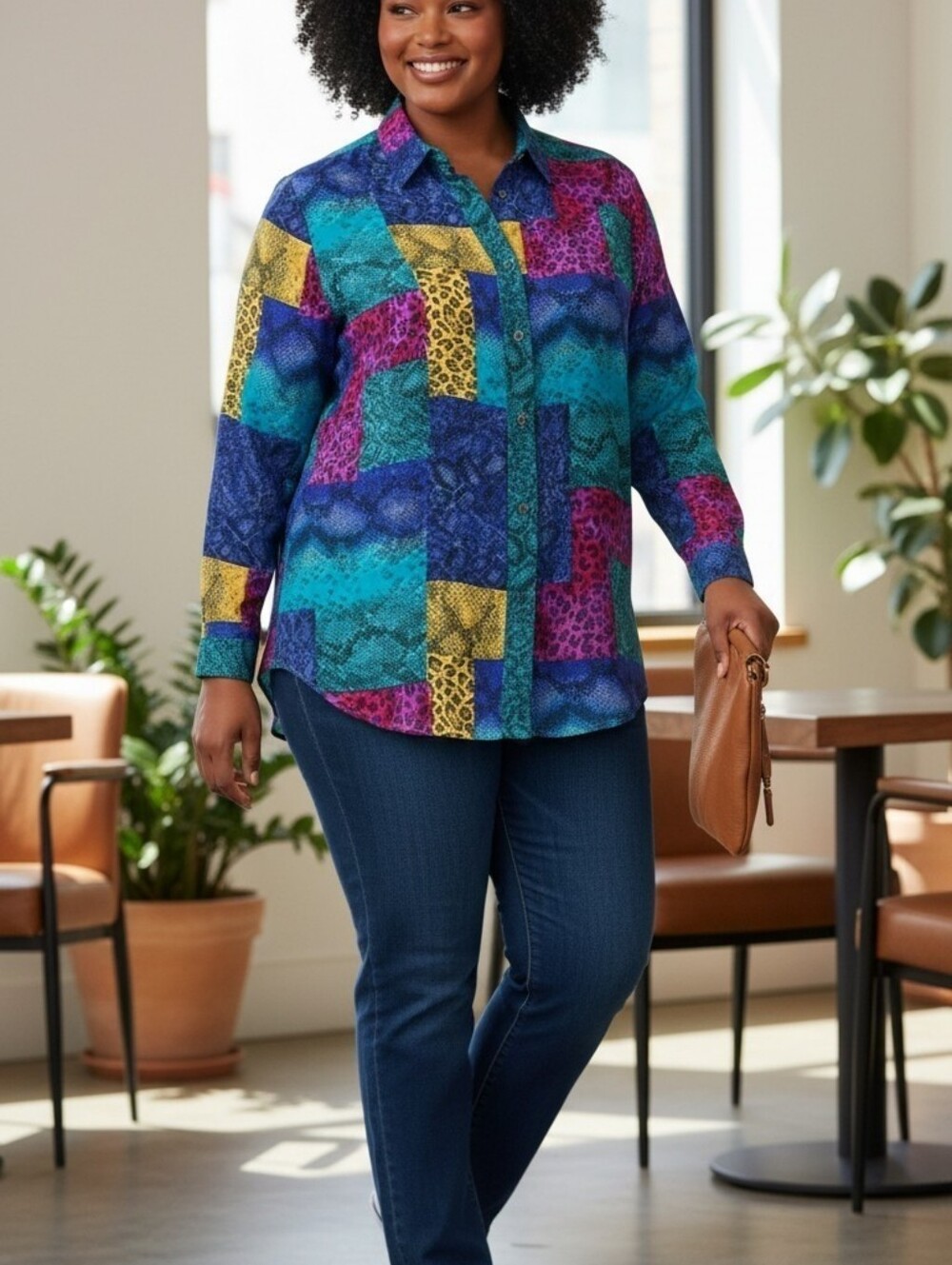 Vintage 90s Jordana Colorblock Button Up Shirt.
